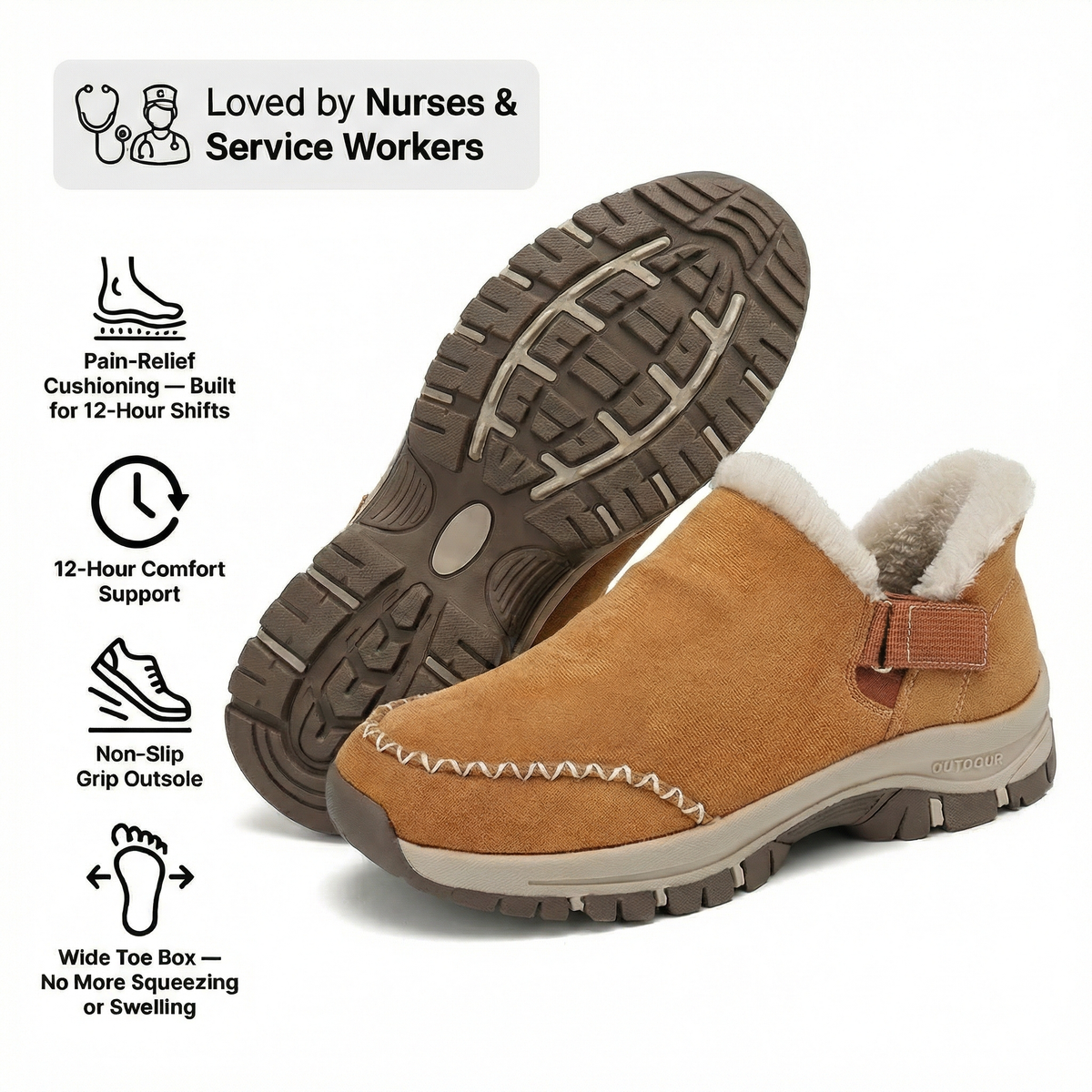 NursePro™ Zuecos para turnos de 12 horas — Alivio de fascitis plantar y talón para dolor de espalda, juanetes y pies anchos (compra uno y llévate otro gratis)