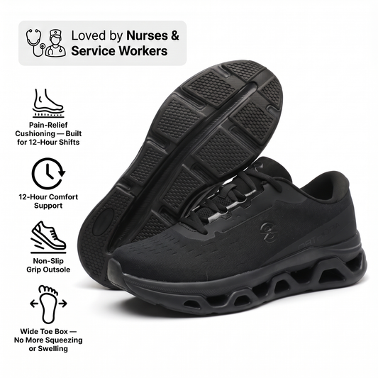 Zanviora™ Fly — Zapatos para turnos de 12 horas con alivio del dolor de pies, rodillas y espalda durante todo el día (negro)