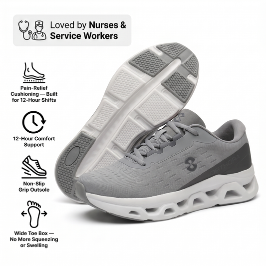 Zanviora™ Fly — Zapatos para turnos de 12 horas con alivio del dolor de pies, rodillas y espalda durante todo el día (gris)