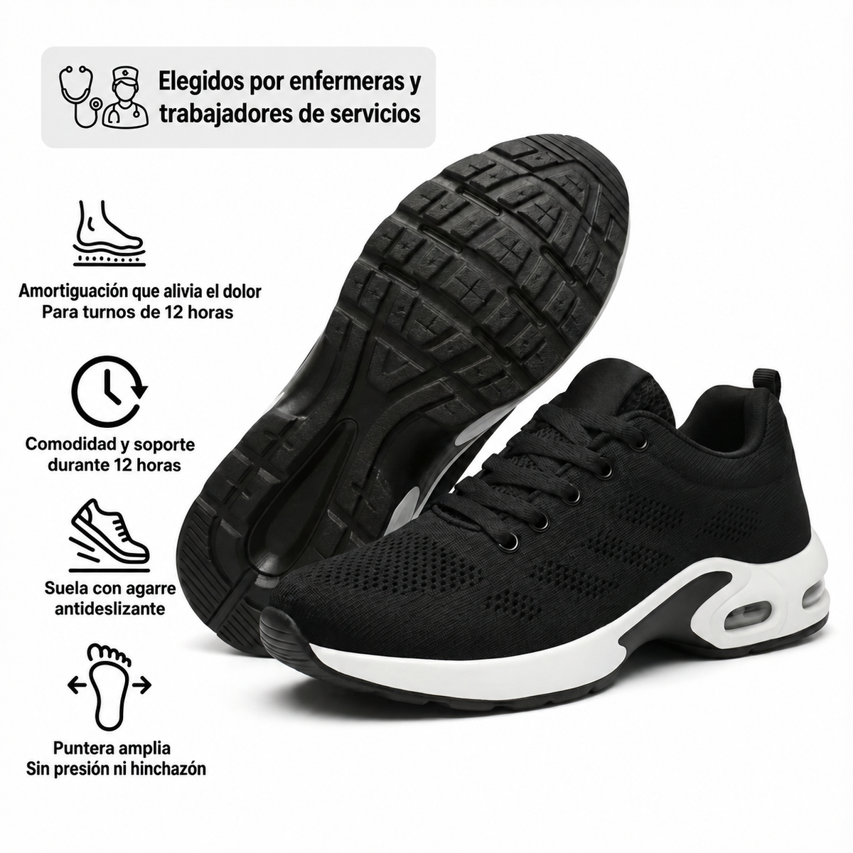 Zanviora™ Pro — Zapatos para turnos de 12 horas con alivio del dolor de pies, rodillas y espalda durante todo el día