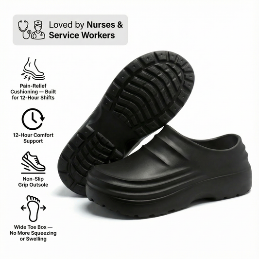 NursePro™ Zuecos para turnos de 12 horas – Soporte integrado del arco para fascitis plantar, puntera amplia y suela antideslizante