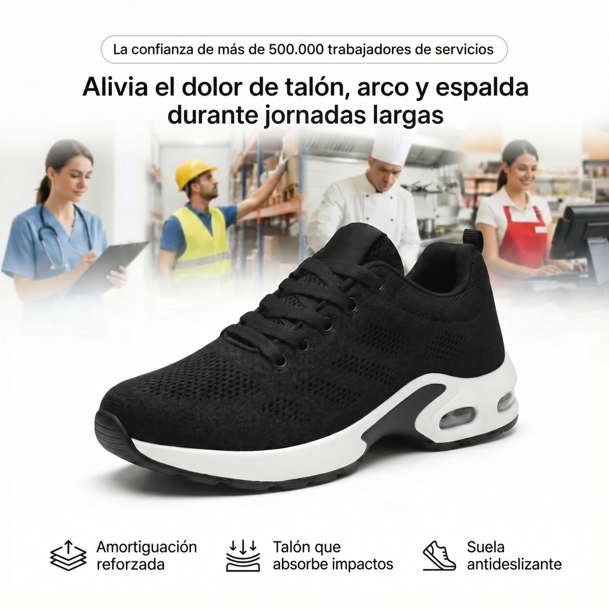 Zanviora™ Pro — Zapatos para turnos de 12 horas con alivio del dolor de pies, rodillas y espalda durante todo el día